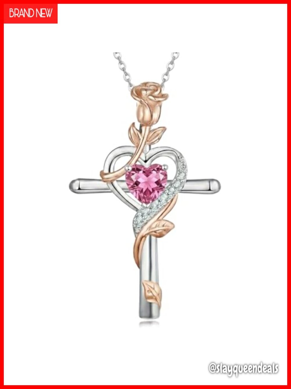 Birthstone Cross Necklace Rose Birthstone Pendant Necklace for Women